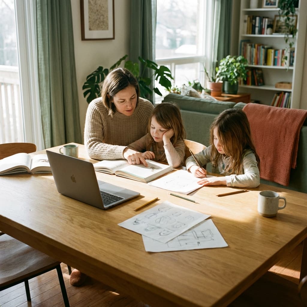 Family homeschooling together